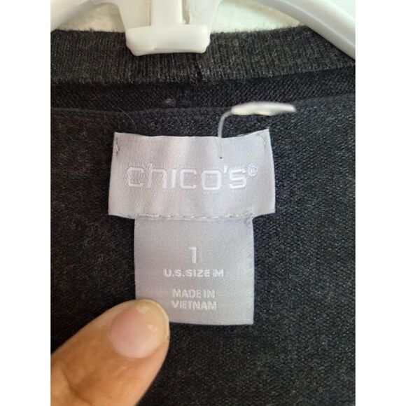 Chico's Women Grey Jersey Knit Flare Sleeve Open Cardigan Sweater size 1/Medium - Picture 5 of 6